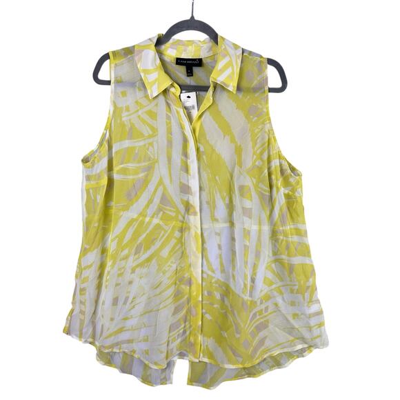 Lane Bryant Blouse Size 18 Sleeveless Tropical Palm Sheer Top Yellow White New - Picture 1 of 9
